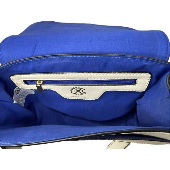 Christian Lacroix Crossbody Shoulder Bag Purse Cream Faux Leather Blue Lining - Picture 9 of 11